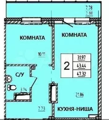 2-к. квартира, 47,3 м, 6/15 эт. - Фото 0