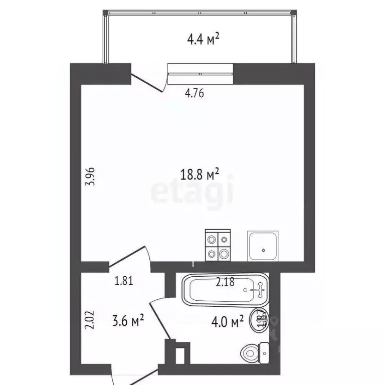 Студия Тюменская область, Тюмень ул. Константина Посьета, 8 (26.4 м) - Фото 1