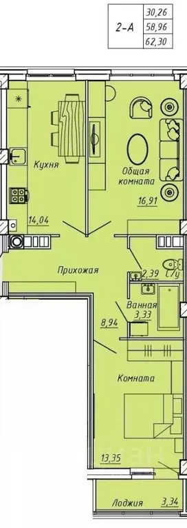 2-к кв. Ивановская область, Иваново Апрельская ул., 95 (62.3 м) - Фото 0