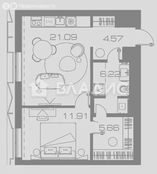 2-комнатная квартира: Москва, Ленинский проспект, 38 (51 м) - Фото 1