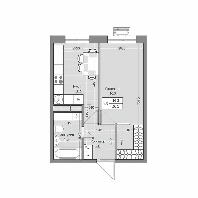 1-комнатная квартира: село Усады, улица Тёплых Встреч, 7 (36.52 м) - Фото 1
