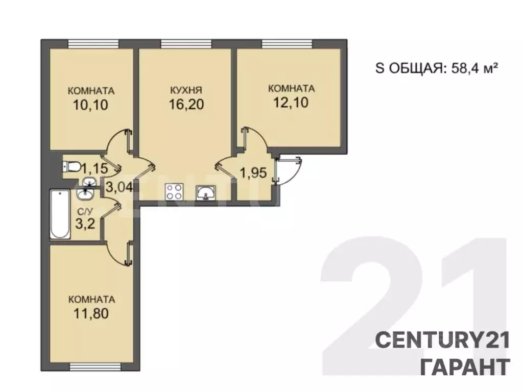 3-к кв. Санкт-Петербург ул. Пахомовская, 10к4 (58.4 м) - Фото 2