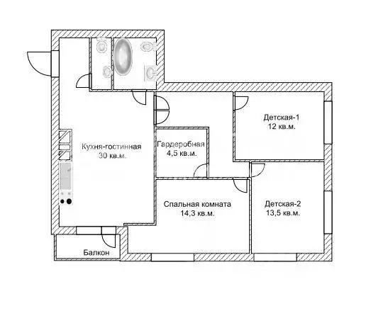 Квартира, 3 комнаты, 99.3 м - Фото 1
