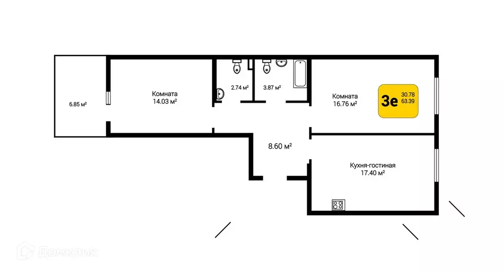 Продаётся 1-к квартира, 65.44 м - Фото 0