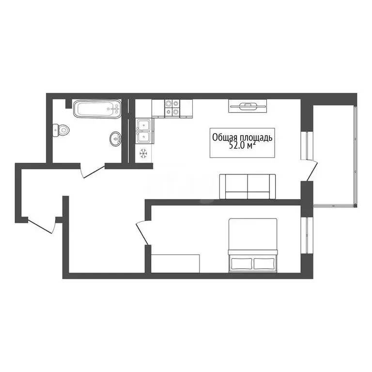 2-комнатная квартира: Новосибирск, Большевистская улица, 104 (52 м) - Фото 1