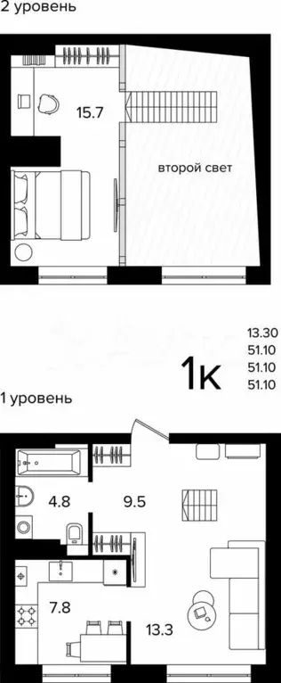 1-к. квартира, 51,1 м, 4/4 эт. - Фото 1