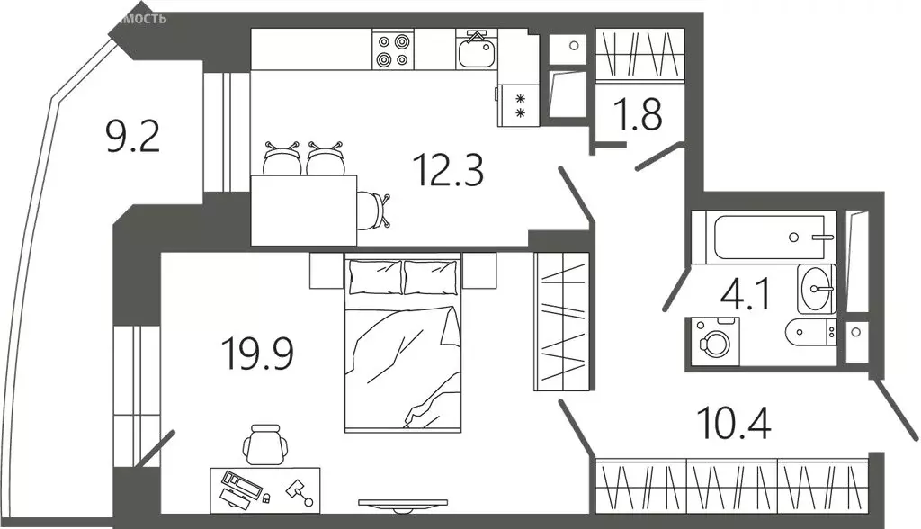 1-комнатная квартира: Подольск, микрорайон Климовск, Советская улица, ... - Фото 1