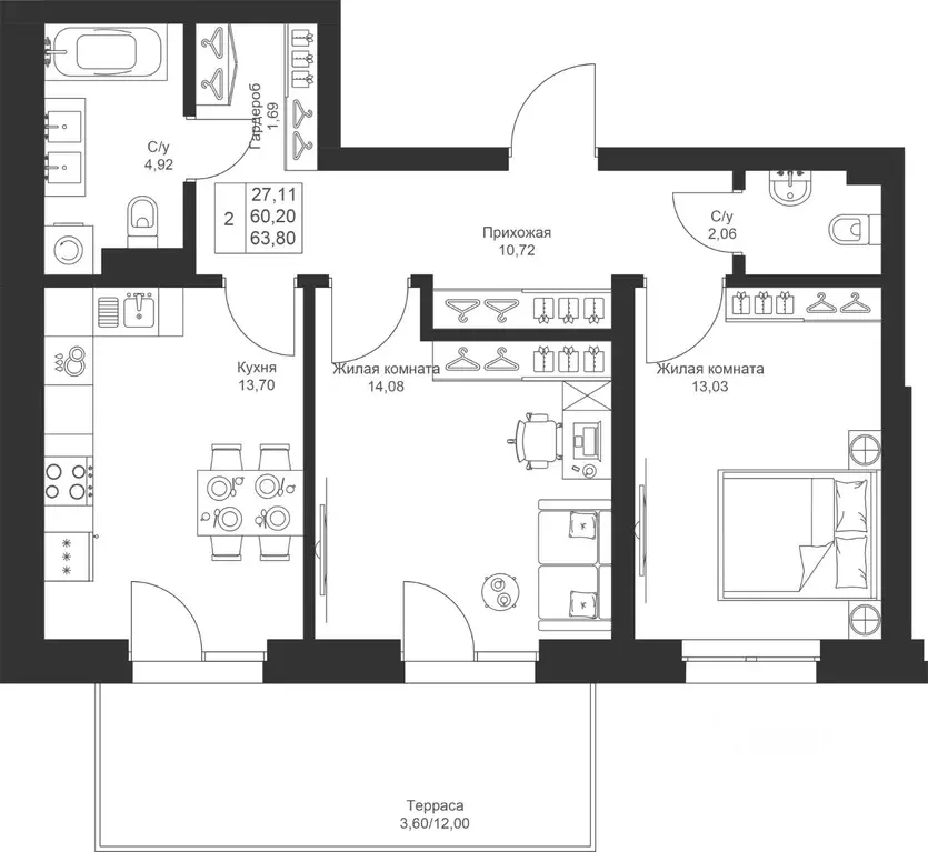 2-к кв. Татарстан, Лаишевский район, Столбищенское с/пос, с. Усады ул. ... - Фото 1