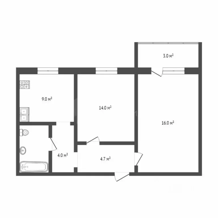 2-к кв. Тюменская область, Тюмень Уральская ул., 74 (50.0 м) - Фото 1