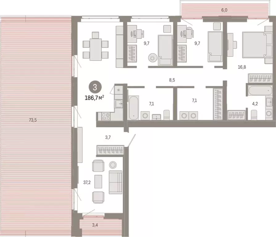 3-комнатная квартира: Тюмень, Ленинский округ (186.65 м) - Фото 1