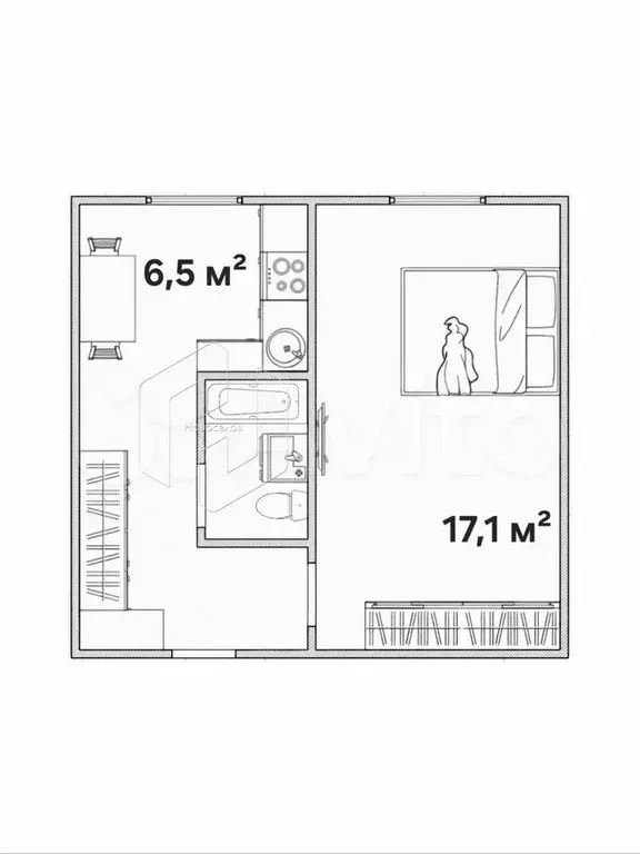 1-к. квартира, 33 м, 5/5 эт. - Фото 0