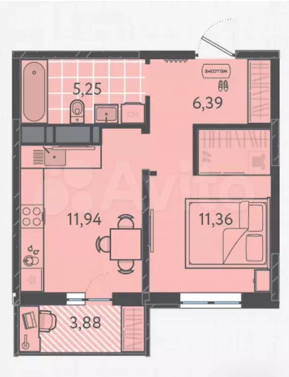1-к. квартира, 33,5 м, 4/9 эт. - Фото 0