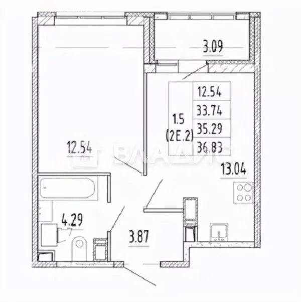 1-к кв. Санкт-Петербург аллея Арцеуловская, 9 (33.7 м) - Фото 2
