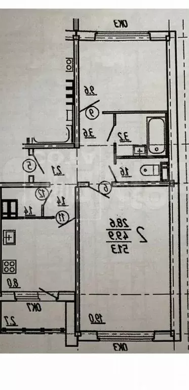 2-к. квартира, 52 м, 1/10 эт. - Фото 0