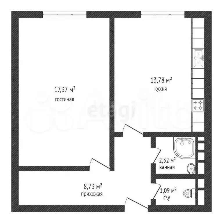 1-к. квартира, 44 м, 5/6 эт. - Фото 0