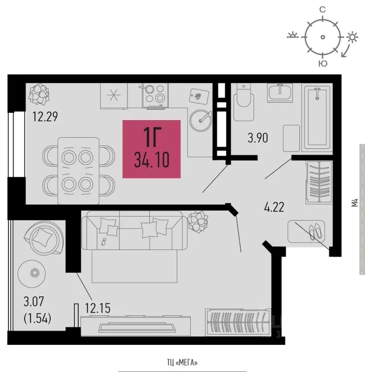 1-к кв. Ростовская область, Аксай  (34.1 м) - Фото 1