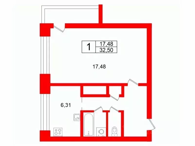 1-к кв. Санкт-Петербург ул. Руднева, 29К1 (32.5 м) - Фото 1