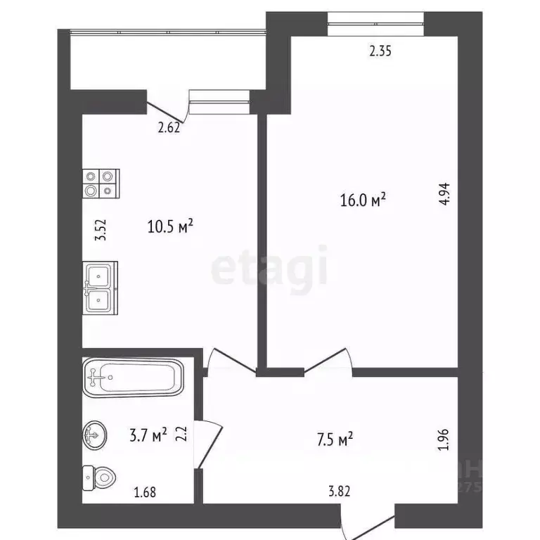 1-к кв. Тамбовская область, Тамбовский муниципальный округ, д. Крутые ... - Фото 2