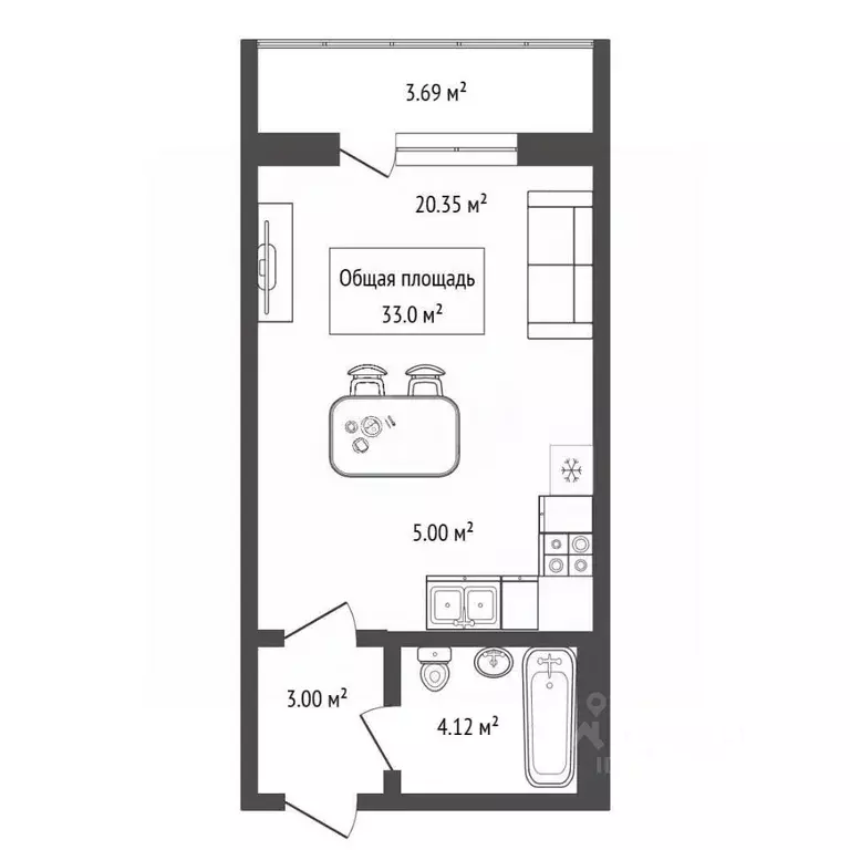 Студия Новосибирская область, Новосибирск ул. Плющихинская, 11 (33.0 ... - Фото 2