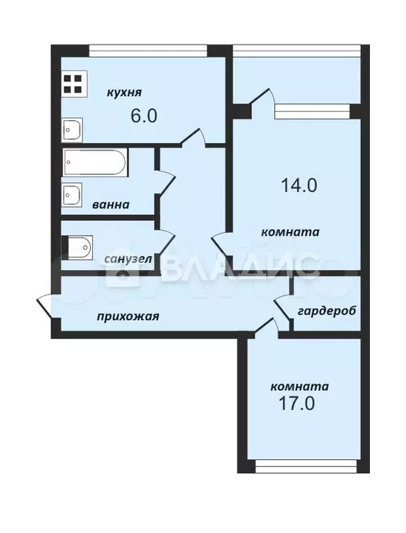 2-к. квартира, 45,2 м, 4/5 эт. - Фото 0