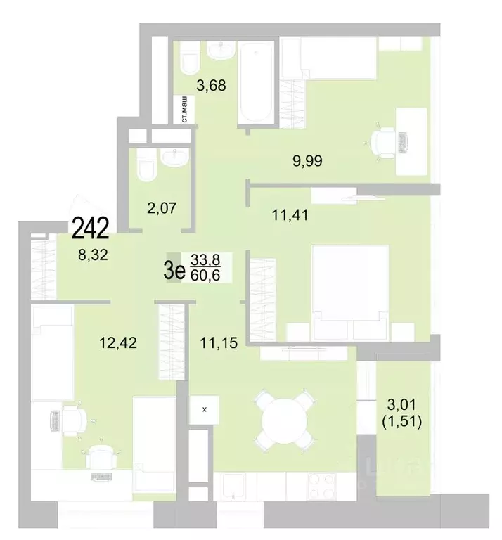 3-к кв. Свердловская область, Екатеринбург ул. Черкасская, 5к2 (60.55 ... - Фото 1