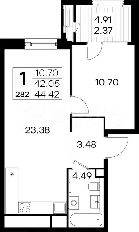 1-к. квартира, 44,4 м, 7/32 эт. - Фото 0