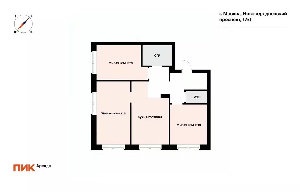 3-к кв. Москва просп. Новосередневский, 17к1 (68.4 м) - Фото 1