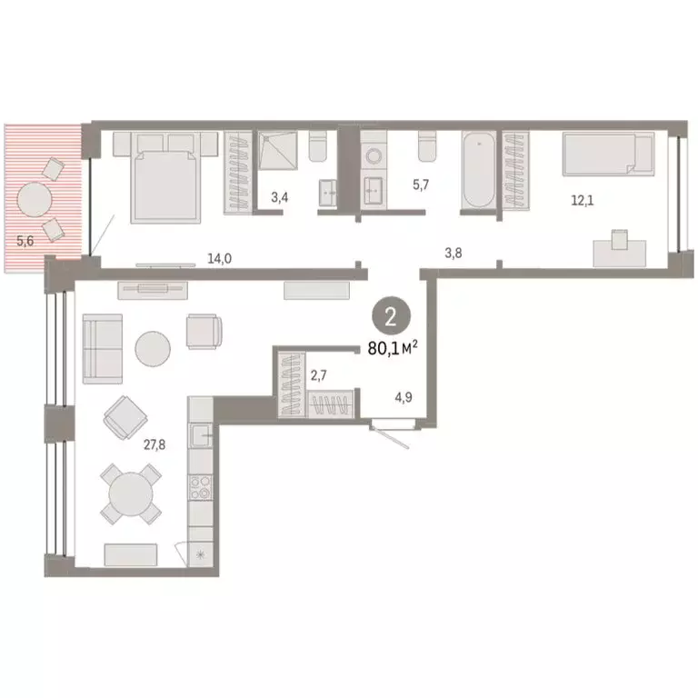 3-комнатная квартира: Тюмень, улица Муравленко, 9к1 (80.09 м) - Фото 1