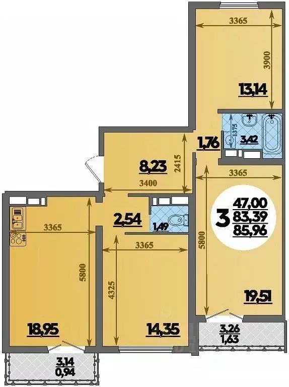 3-к кв. Краснодарский край, Новороссийск Город у Моря жилой комплекс ... - Фото 1