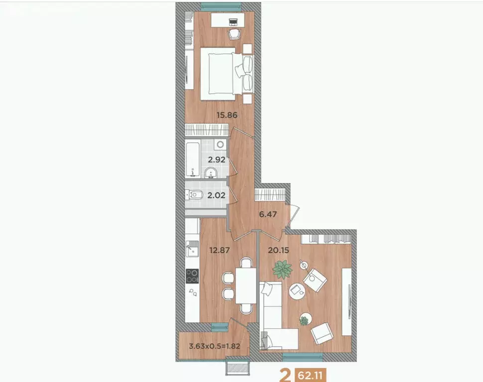 2-комнатная квартира: Темрюк, Дальняя улица, 30/1 (62.11 м) - Фото 2
