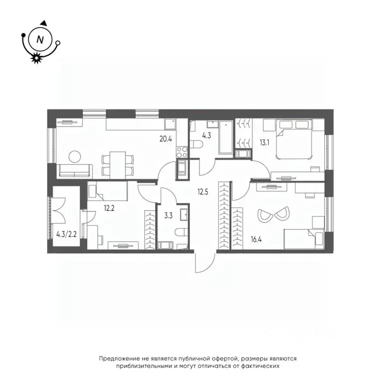 3-к кв. Омская область, Омск Зеленая река мкр, 14 (83.5 м) - Фото 0