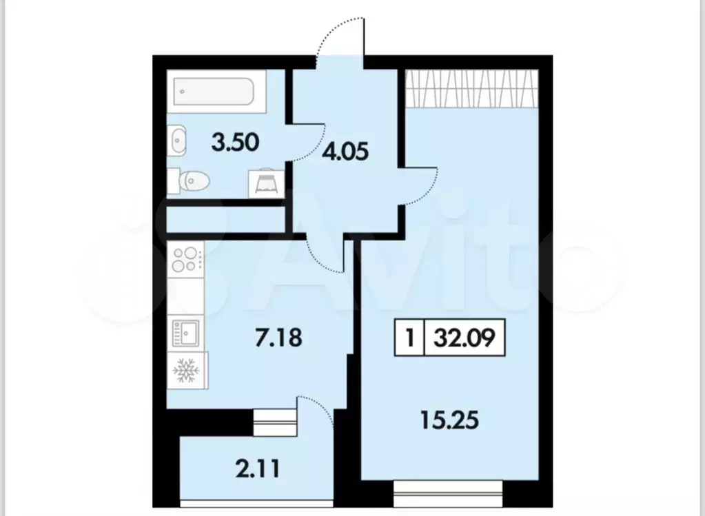 1-к. квартира, 32,1 м, 7/18 эт. - Фото 0