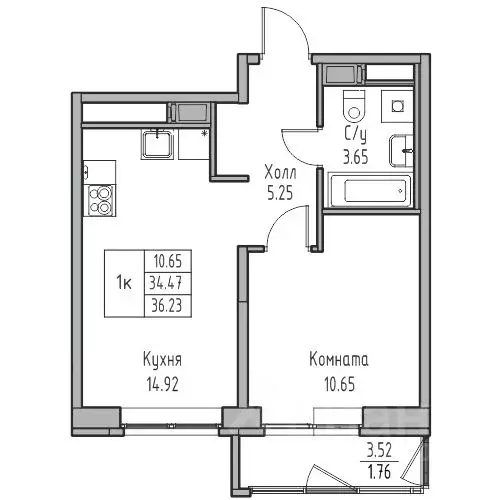 1-к кв. Санкт-Петербург ул. Ивинская, 1к4 (36.23 м) - Фото 1