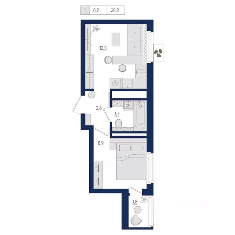 1-к кв. Башкортостан, Уфа бул. Яркий (28.2 м) - Фото 1