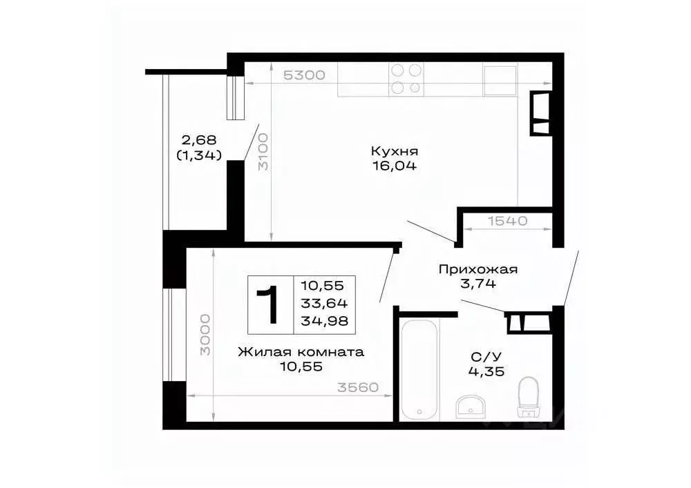 1-к кв. Адыгея, Майкоп ул. Юннатов, 2Е (34.98 м) - Фото 1