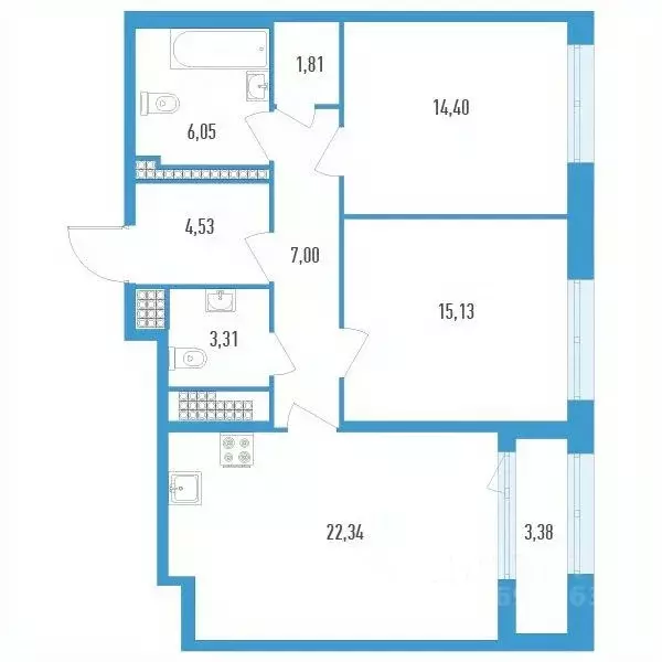 2-к кв. Санкт-Петербург ул. Типанова, 22 (76.26 м) - Фото 0