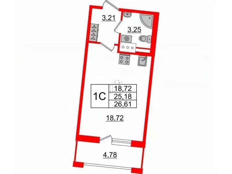 Студия Санкт-Петербург Уральская ул., 25 (25.2 м) - Фото 2