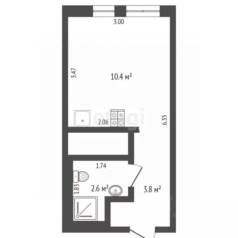 Студия Тюменская область, Тюмень Харьковская ул., 76 (17.4 м) - Фото 1