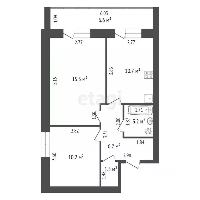 2-к кв. Тюменская область, Тюмень ул. Ю.-Р.Г. Эрвье, 10 (48.0 м) - Фото 1