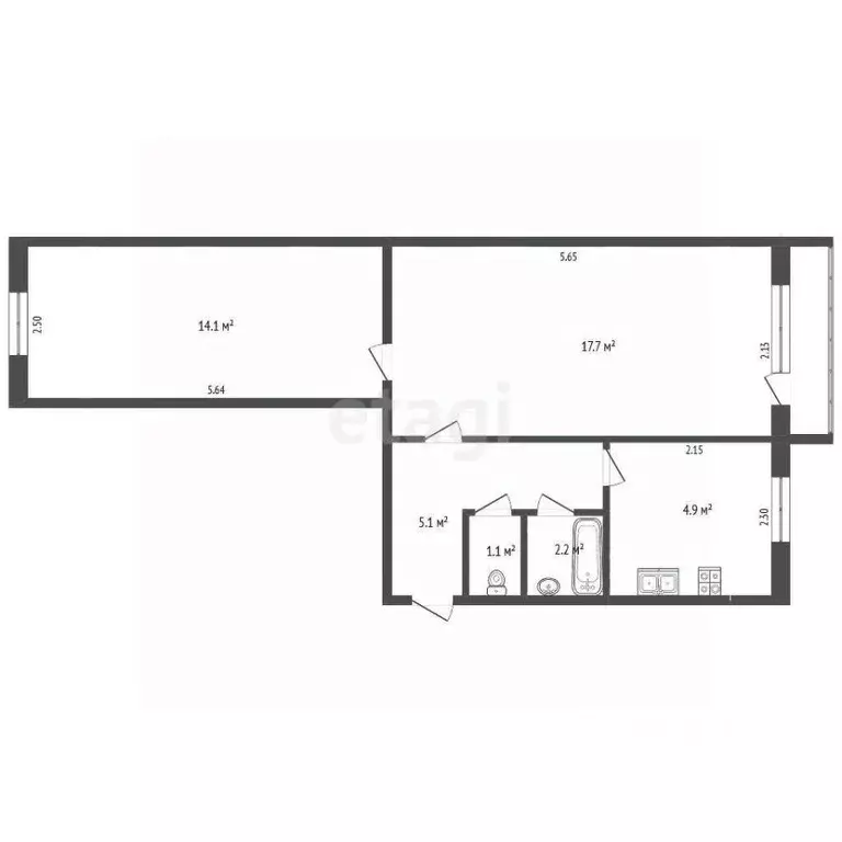 2-к кв. Татарстан, Альметьевск ул. Нефтяников, 43 (45.1 м) - Фото 1