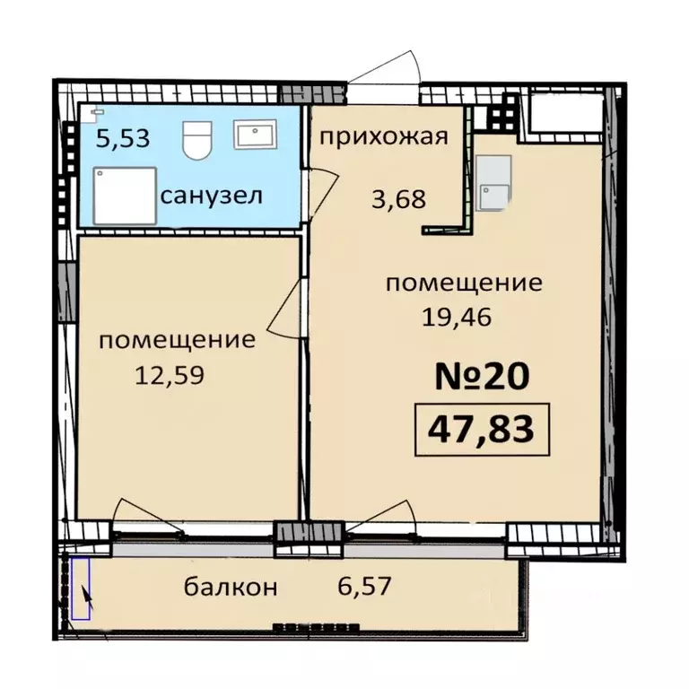 2-к кв. Калининградская область, Балтийск  (47.83 м) - Фото 0