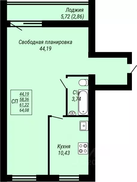 1-к кв. Ивановская область, Иваново Юбилейный жилой комплекс (64.08 м) - Фото 0