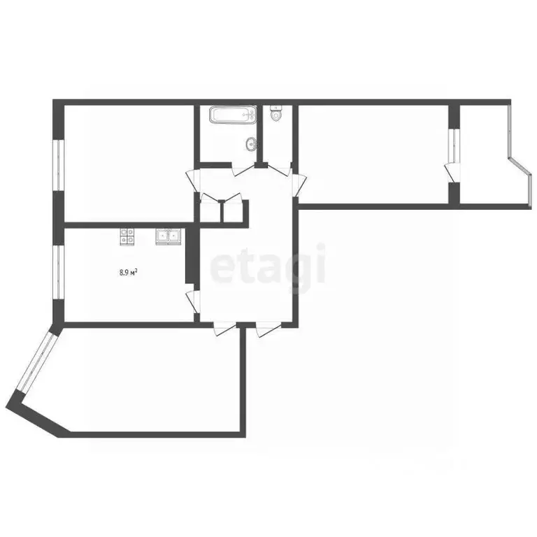 3-к кв. Архангельская область, Архангельск Первомайская ул., 8 (62.9 ... - Фото 2