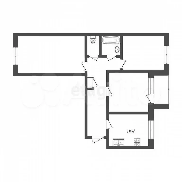 3-к. квартира, 60,7 м, 2/9 эт. - Фото 1