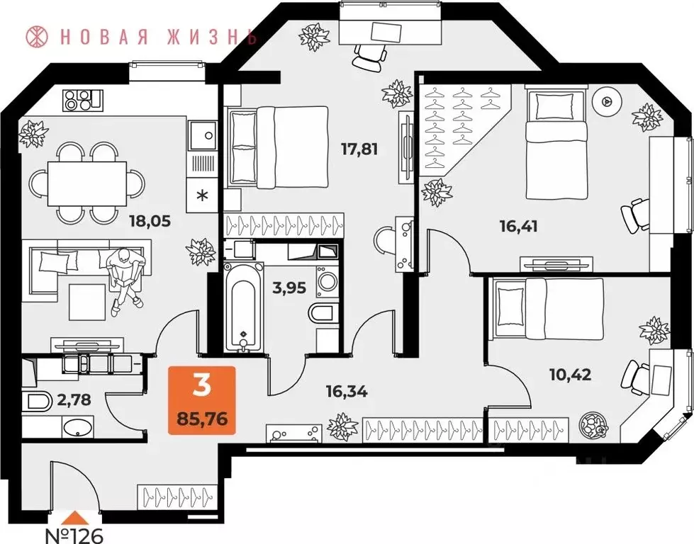 3-к кв. Самарская область, Самара просп. Карла Маркса, 231Б (84.1 м) - Фото 1