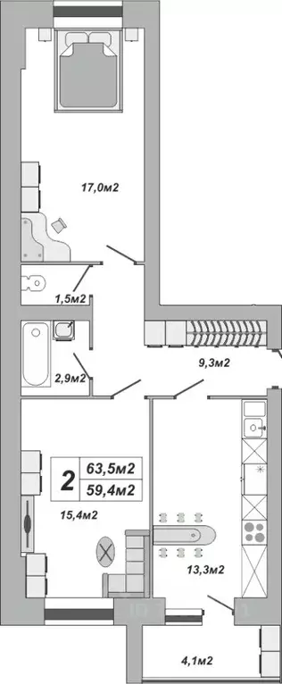 2-к кв. Тамбовская область, Тамбов ул. Чичерина, 7/3 (63.5 м) - Фото 0