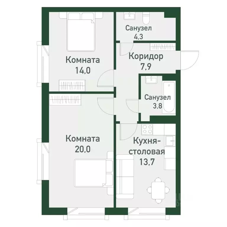 2-к кв. Челябинская область, Челябинский городской округ, пос. ... - Фото 1