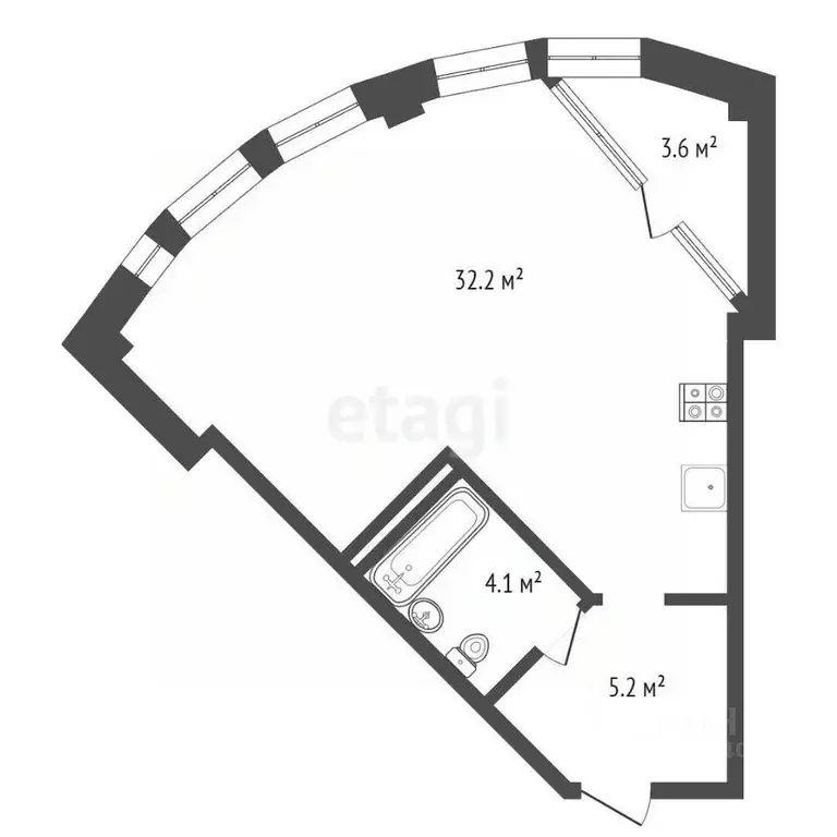 Студия Тюменская область, Тюмень ул. Чернышевского, 2Бк11 (53.7 м) - Фото 1