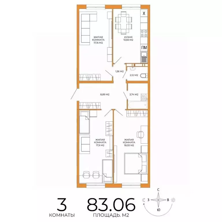 3-к кв. Пензенская область, Пенза ул. Яшиной, 14 (83.06 м) - Фото 1