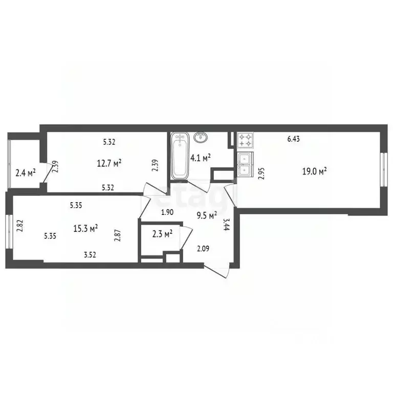 2-к кв. Санкт-Петербург бул. Вилькицкий, 6 (62.9 м) - Фото 2